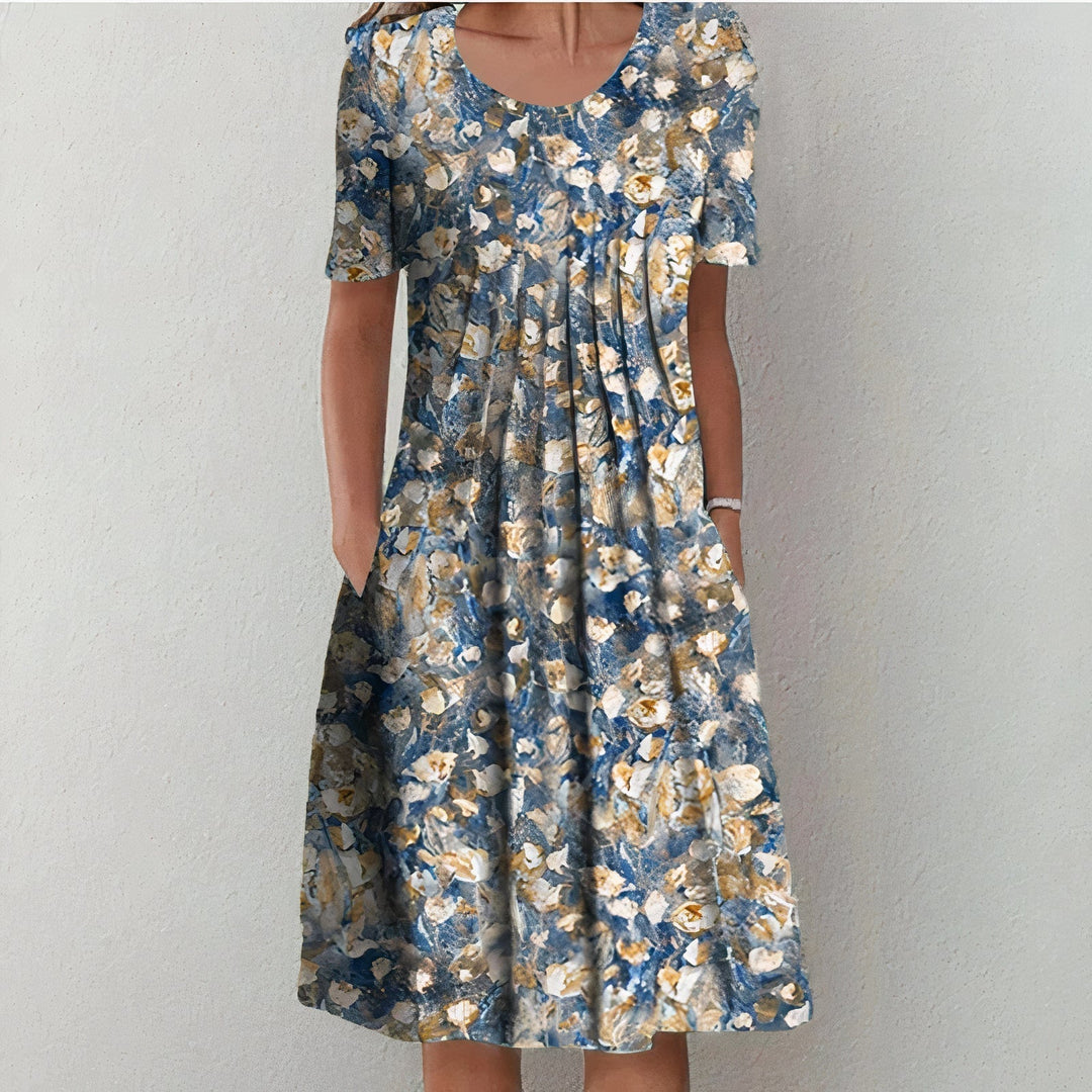 Stylish Cotton Dress - Lina-Blue/White-S-Nora Luxe