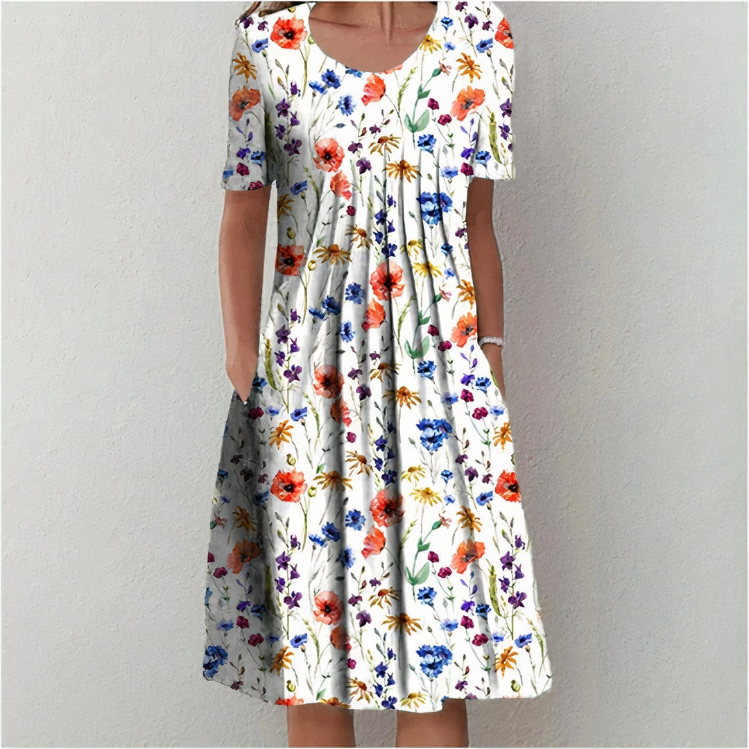 Stylish Cotton Dress - Lina-White/Red-S-Nora Luxe