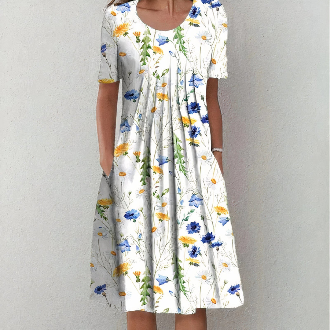 Stylish Cotton Dress - Lina-White/Yellow-S-Nora Luxe