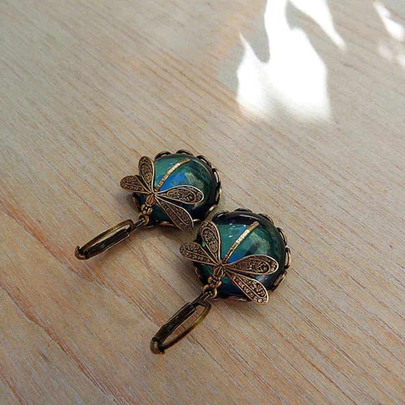Stylish Crystal Antique Gold Earrings - Amarae-Blue-Nora Luxe