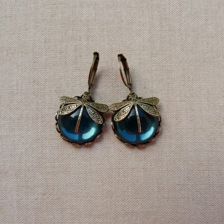 Stylish Crystal Antique Gold Earrings - Amarae-Blue-Nora Luxe