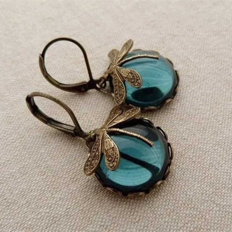 Stylish Crystal Antique Gold Earrings - Amarae-Blue-Nora Luxe
