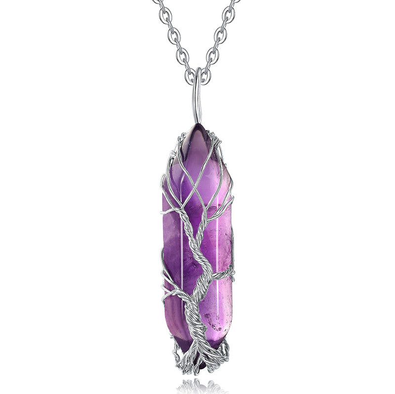 Stylish Crystal with Tree of Life Gemstone Necklace - Elara-Amethyst-Nora Luxe