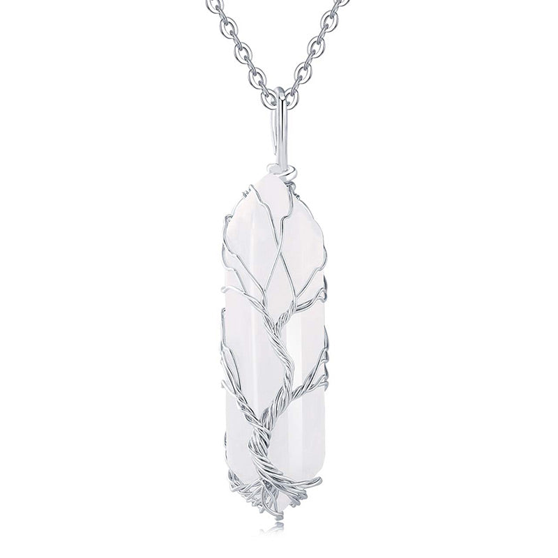 Stylish Crystal with Tree of Life Gemstone Necklace - Elara-Clear Crystal-Nora Luxe