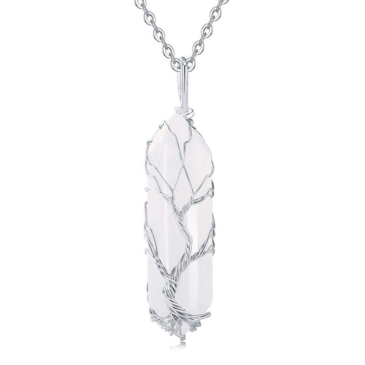 Stylish Crystal with Tree of Life Gemstone Necklace - Elara-Clear Crystal-Nora Luxe
