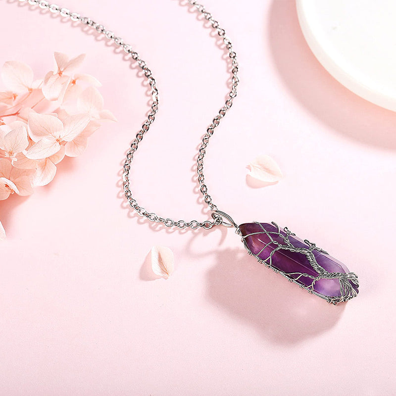 Stylish Crystal with Tree of Life Gemstone Necklace - Elara-Green Aventurine-Nora Luxe