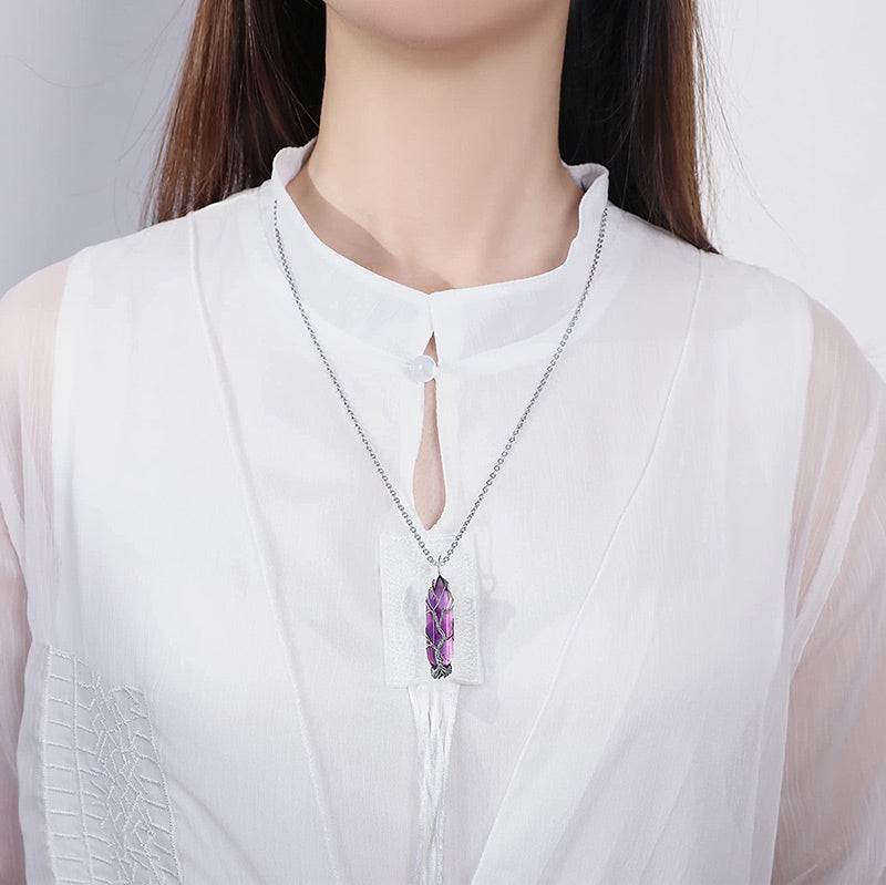 Stylish Crystal with Tree of Life Gemstone Necklace - Elara-Green Aventurine-Nora Luxe