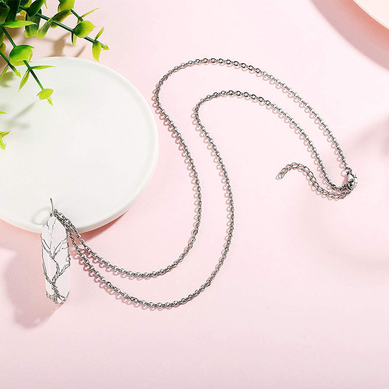 Stylish Crystal with Tree of Life Gemstone Necklace - Elara-Green Aventurine-Nora Luxe