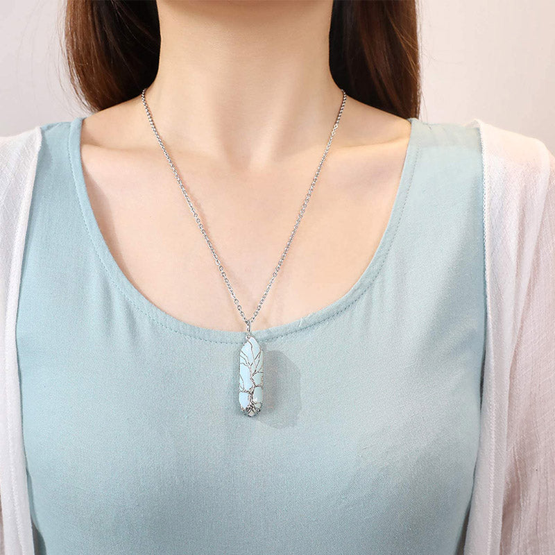 Stylish Crystal with Tree of Life Gemstone Necklace - Elara-Green Aventurine-Nora Luxe