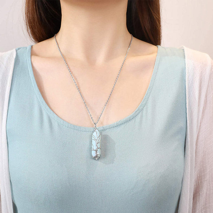 Stylish Crystal with Tree of Life Gemstone Necklace - Elara-Green Aventurine-Nora Luxe