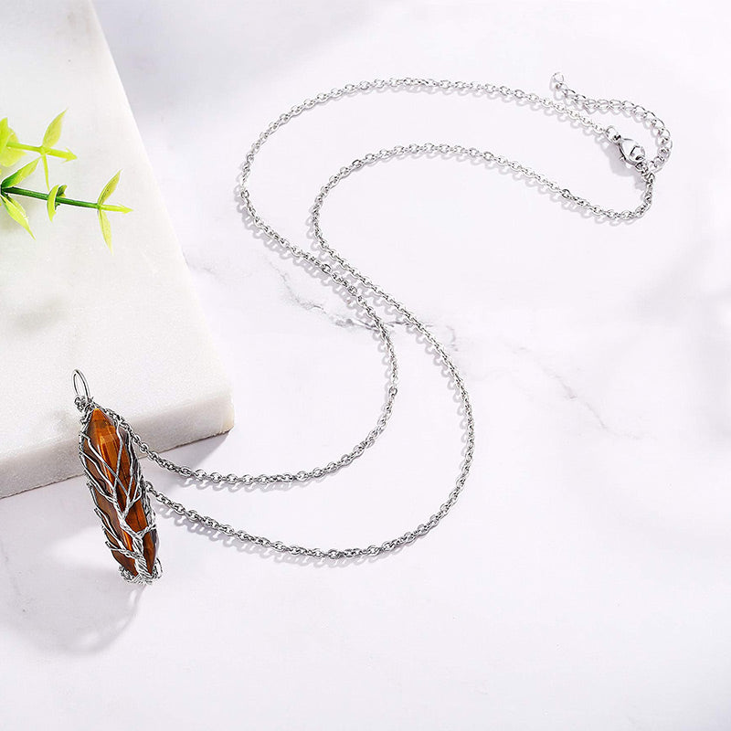 Stylish Crystal with Tree of Life Gemstone Necklace - Elara-Green Aventurine-Nora Luxe
