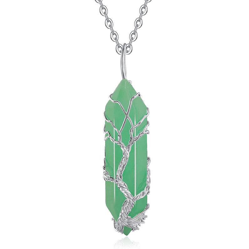 Stylish Crystal with Tree of Life Gemstone Necklace - Elara-Green Aventurine-Nora Luxe