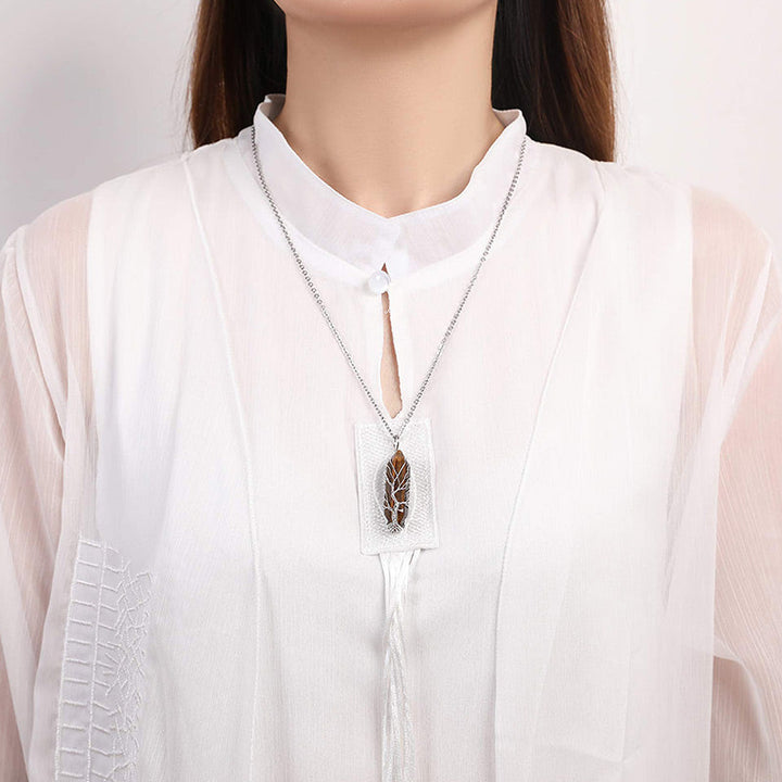 Stylish Crystal with Tree of Life Gemstone Necklace - Elara-Green Aventurine-Nora Luxe