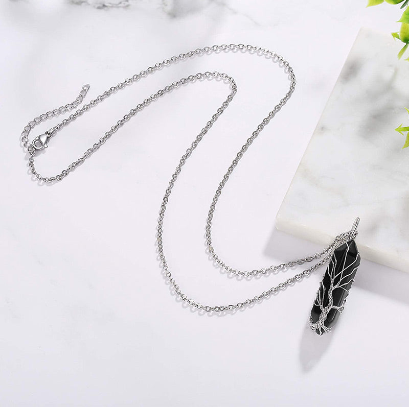 Stylish Crystal with Tree of Life Gemstone Necklace - Elara-Green Aventurine-Nora Luxe