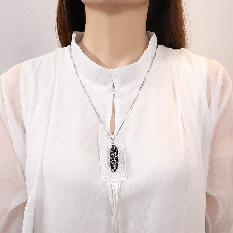 Stylish Crystal with Tree of Life Gemstone Necklace - Elara-Green Aventurine-Nora Luxe