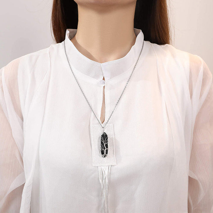 Stylish Crystal with Tree of Life Gemstone Necklace - Elara-Green Aventurine-Nora Luxe