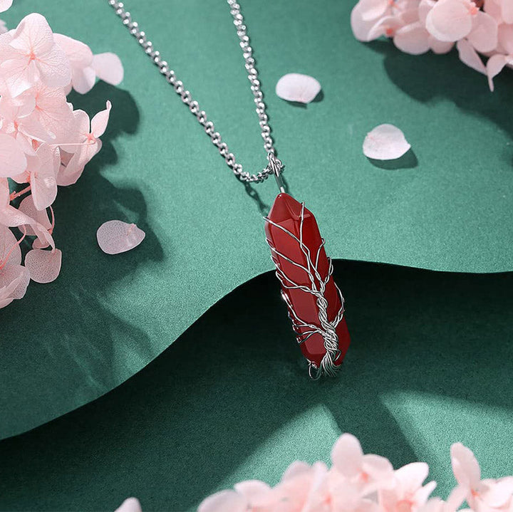 Stylish Crystal with Tree of Life Gemstone Necklace - Elara-Green Aventurine-Nora Luxe