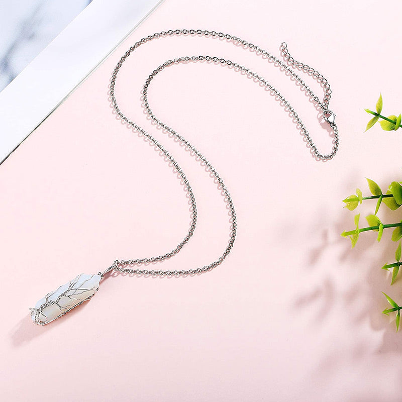 Stylish Crystal with Tree of Life Gemstone Necklace - Elara-Green Aventurine-Nora Luxe