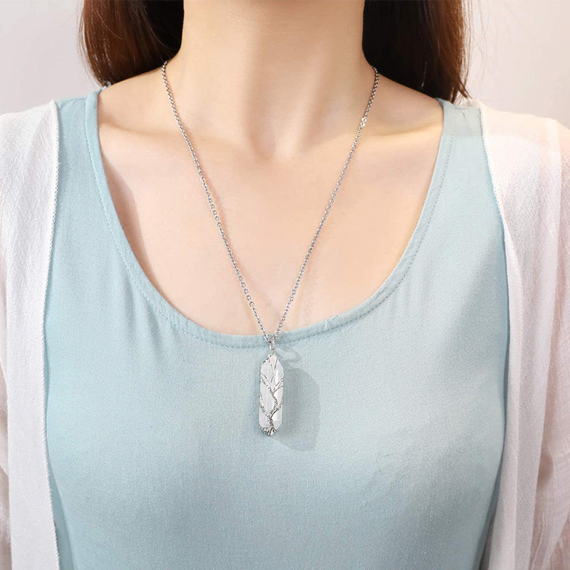 Stylish Crystal with Tree of Life Gemstone Necklace - Elara-Green Aventurine-Nora Luxe