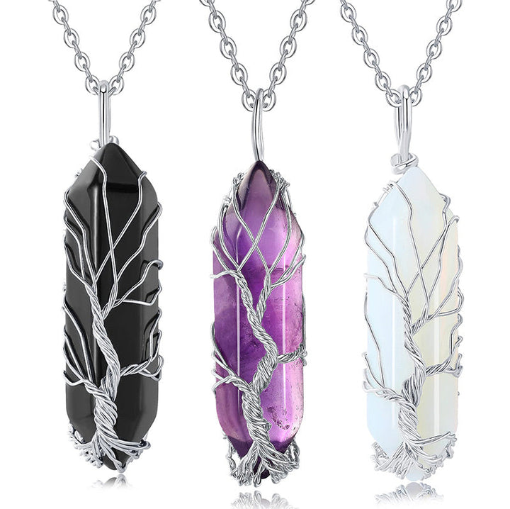 Stylish Crystal with Tree of Life Gemstone Necklace - Elara-Green Aventurine-Nora Luxe