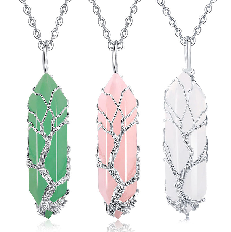 Stylish Crystal with Tree of Life Gemstone Necklace - Elara-Green Aventurine-Nora Luxe