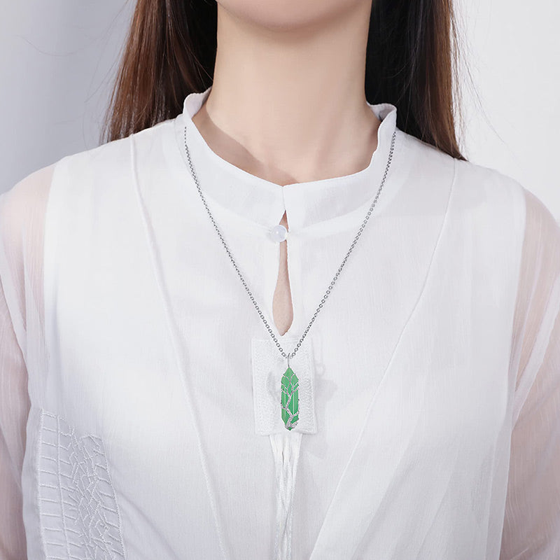 Stylish Crystal with Tree of Life Gemstone Necklace - Elara-Green Aventurine-Nora Luxe