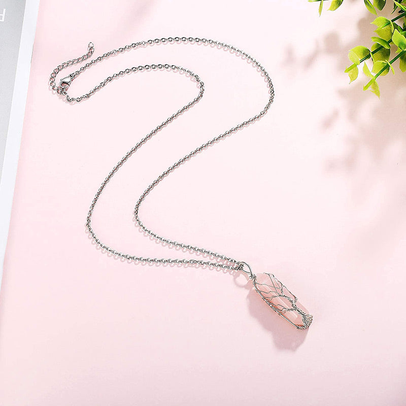 Stylish Crystal with Tree of Life Gemstone Necklace - Elara-Green Aventurine-Nora Luxe