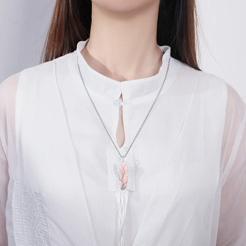 Stylish Crystal with Tree of Life Gemstone Necklace - Elara-Green Aventurine-Nora Luxe
