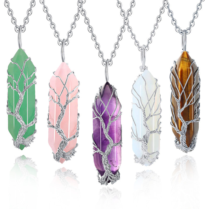 Stylish Crystal with Tree of Life Gemstone Necklace - Elara-Green Aventurine-Nora Luxe