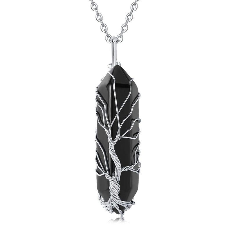 Stylish Crystal with Tree of Life Gemstone Necklace - Elara-Obsidian-Nora Luxe