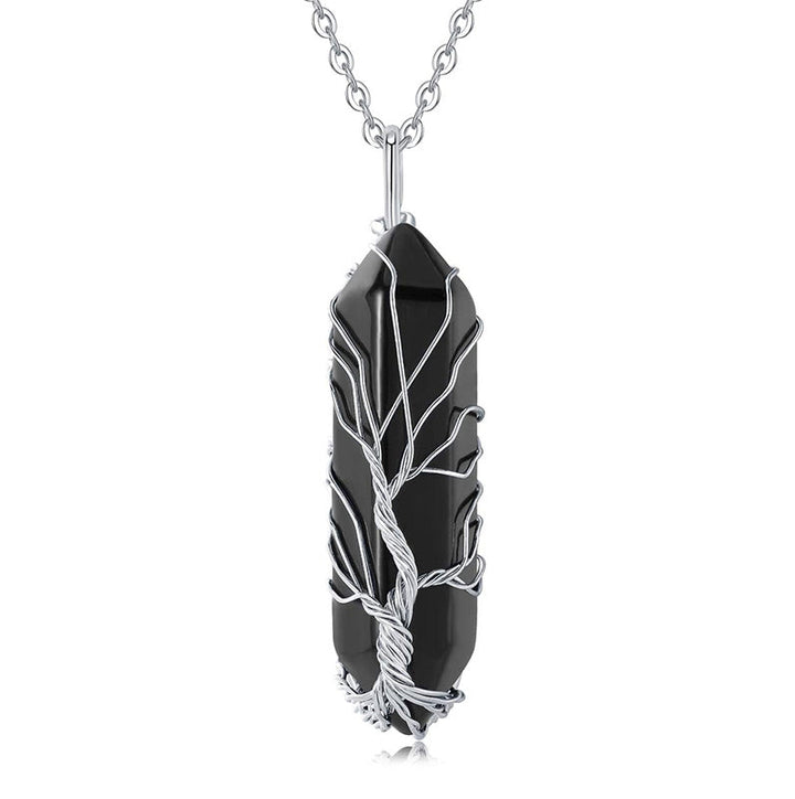 Stylish Crystal with Tree of Life Gemstone Necklace - Elara-Obsidian-Nora Luxe