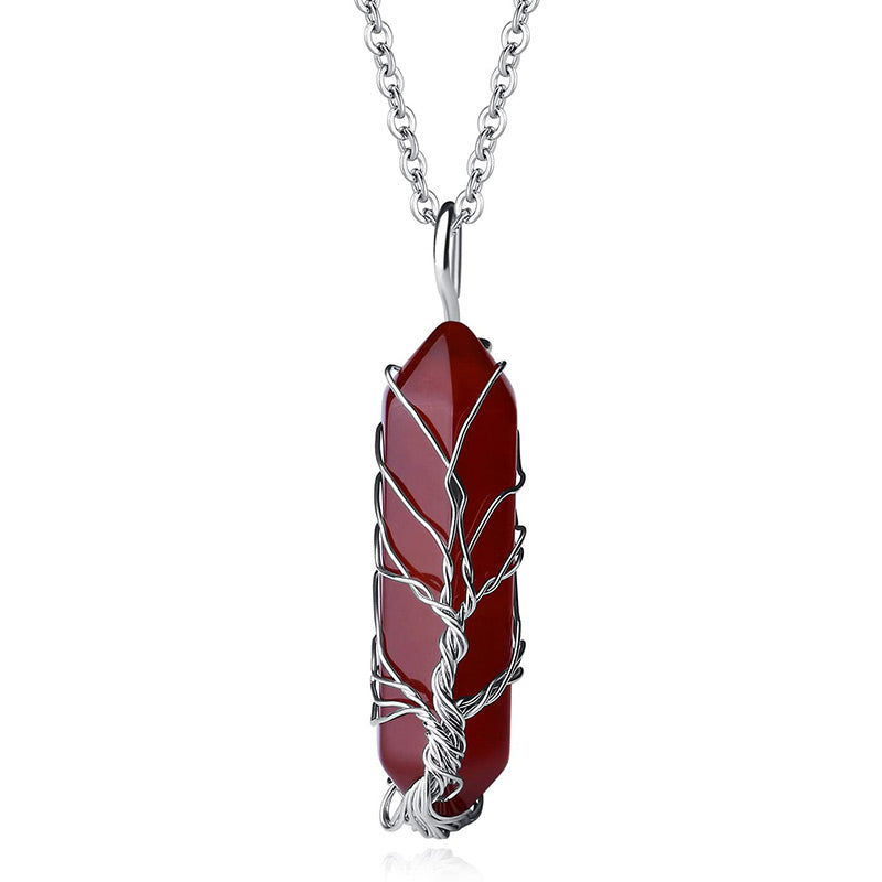 Stylish Crystal with Tree of Life Gemstone Necklace - Elara-Red Agate-Nora Luxe
