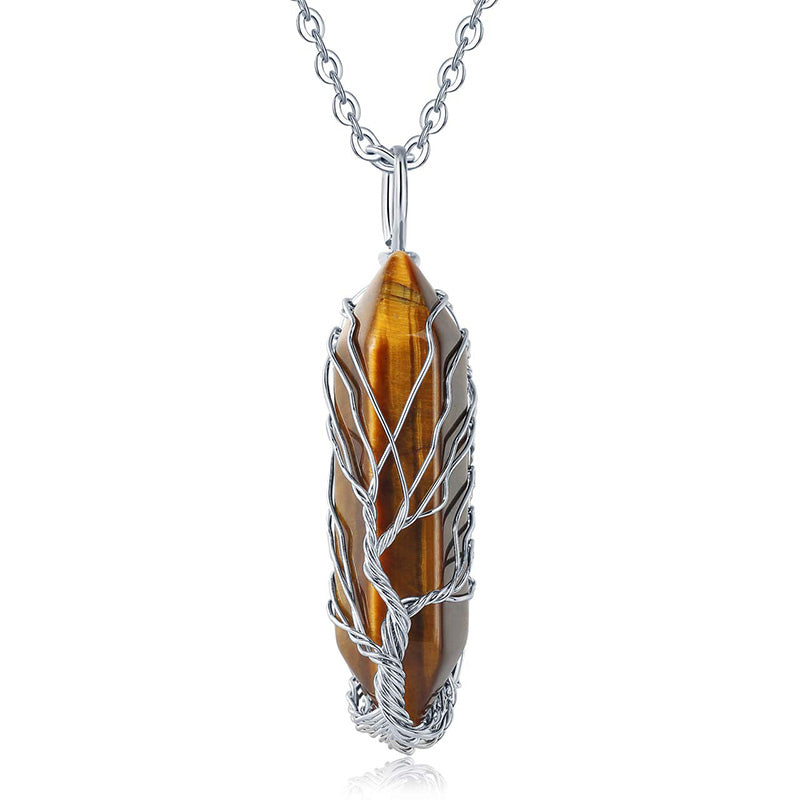Stylish Crystal with Tree of Life Gemstone Necklace - Elara-Tiger's eye-Nora Luxe