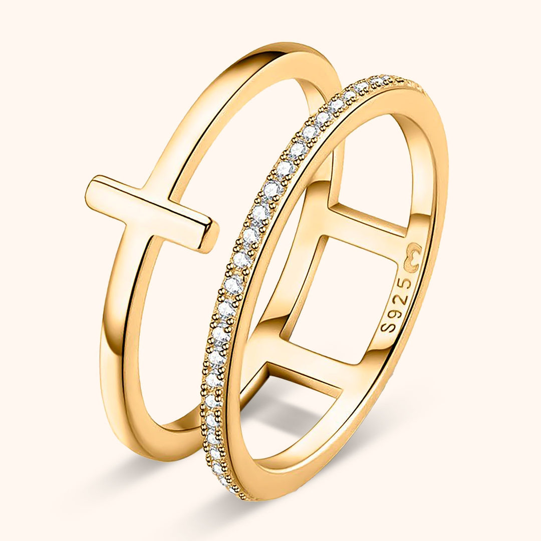 Stylish Double Cross Ring - Celeste-Gold-5-Nora Luxe
