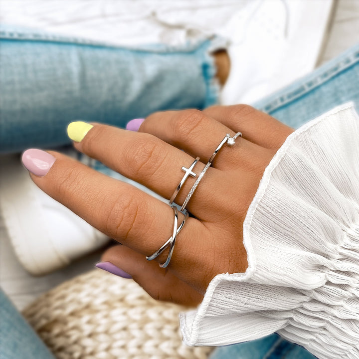 Stylish Double Cross Ring - Celeste-Silver-5-Nora Luxe