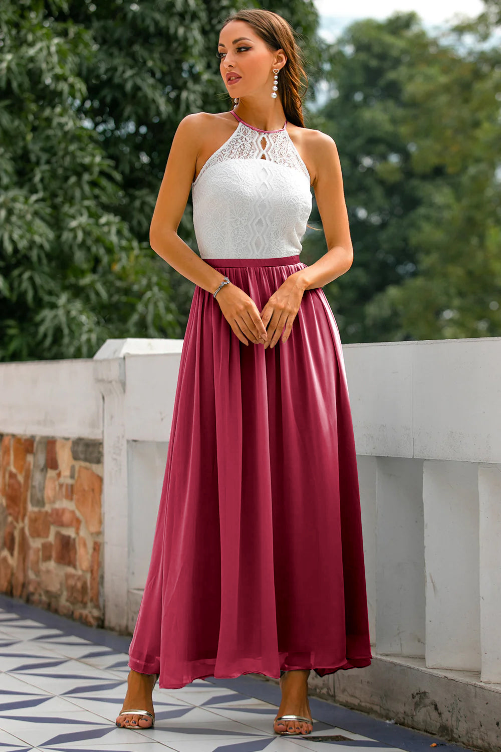 Stylish Dress for Wedding Guests with Open Back - Isabella-Bordeaux red-XS-Nora Luxe