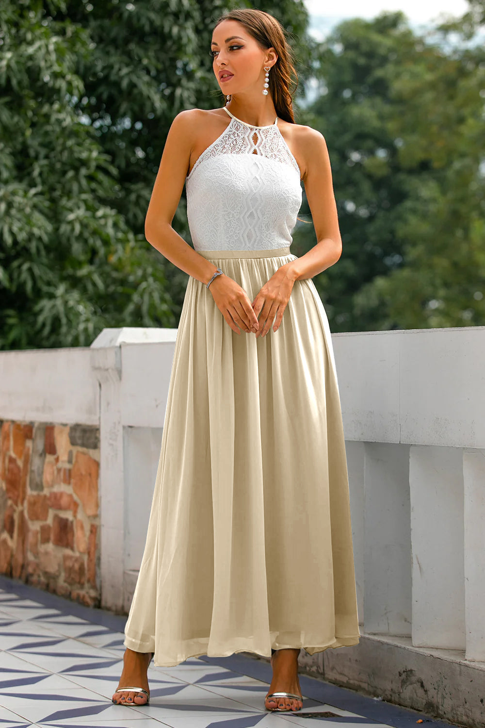 Stylish Dress for Wedding Guests with Open Back - Isabella-Champagne-XS-Nora Luxe