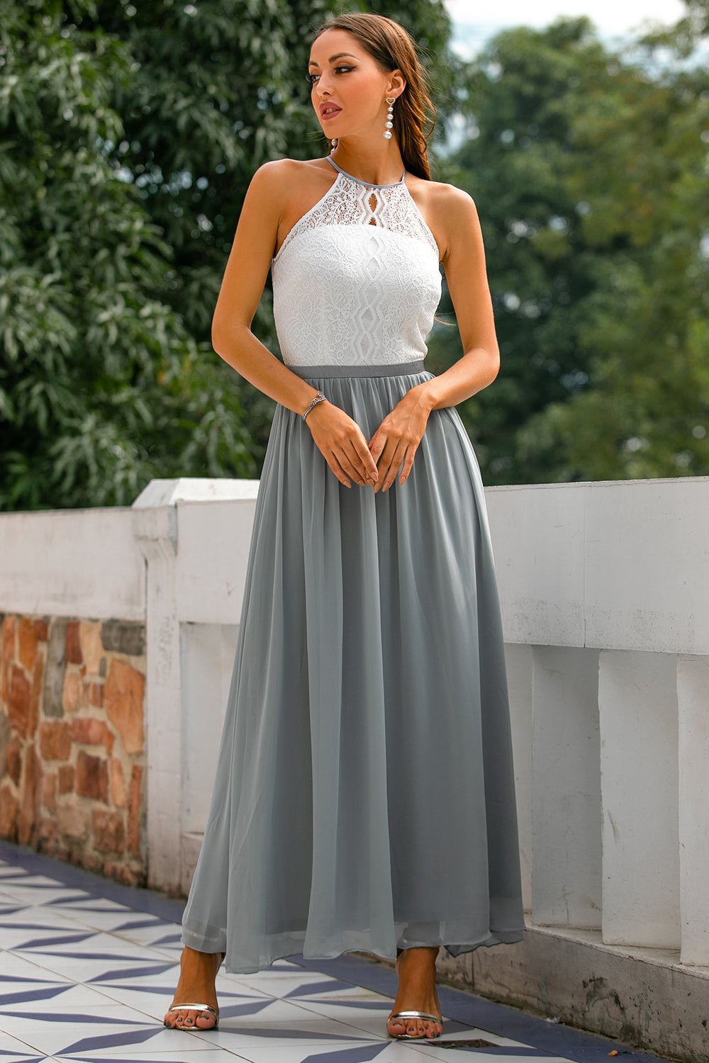 Stylish Dress for Wedding Guests with Open Back - Isabella-Light grey-XS-Nora Luxe