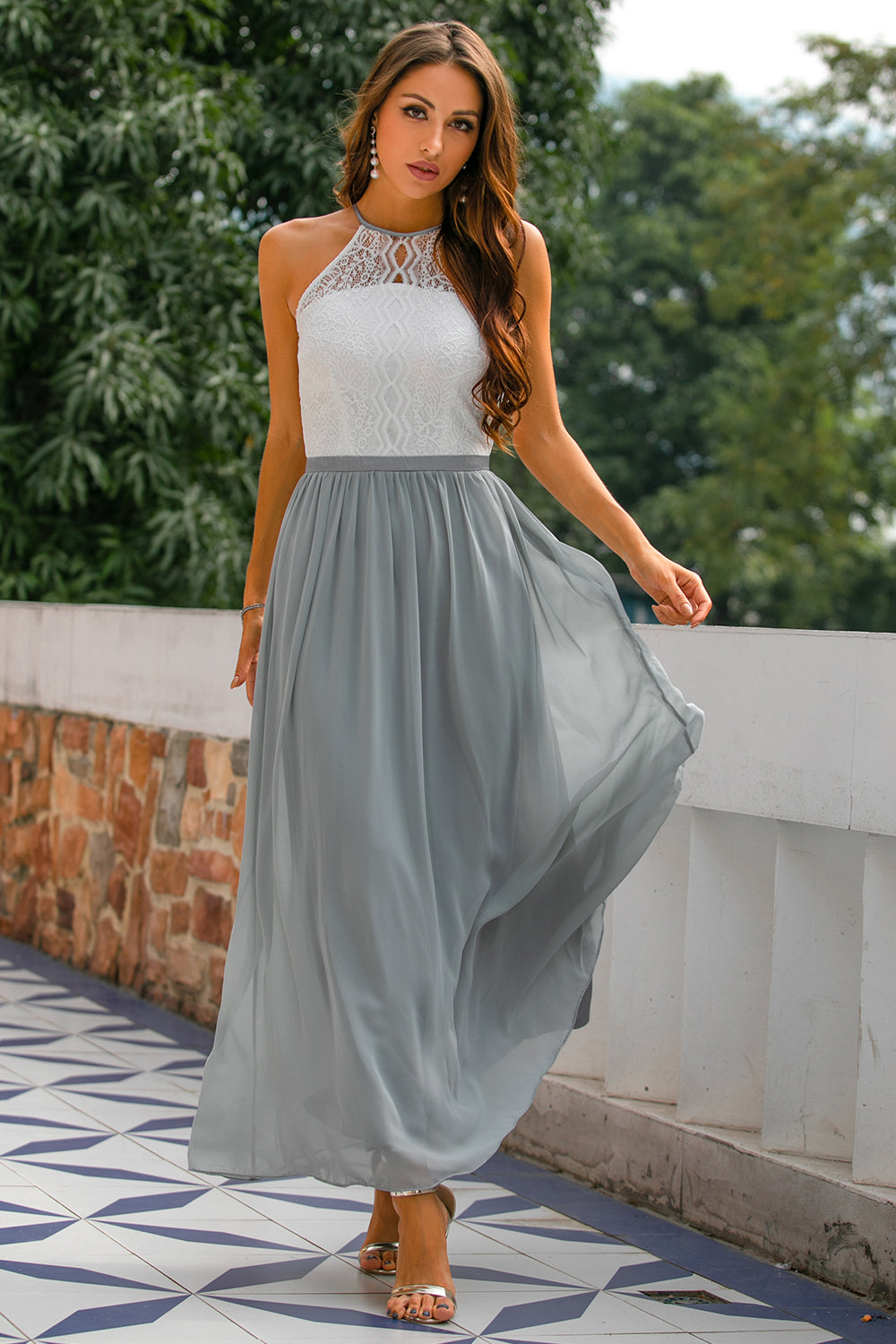 Stylish Dress for Wedding Guests with Open Back - Isabella-Light grey-XS-Nora Luxe