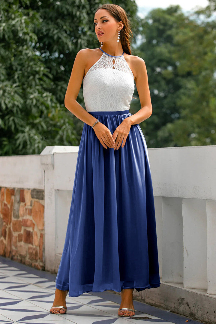 Stylish Dress for Wedding Guests with Open Back - Isabella-Marine blue-XS-Nora Luxe