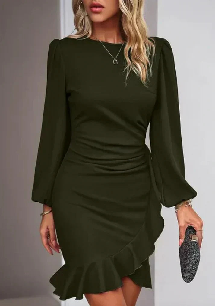 Stylish Dress with Long Sleeves - Elise-Dark green-S-Nora Luxe
