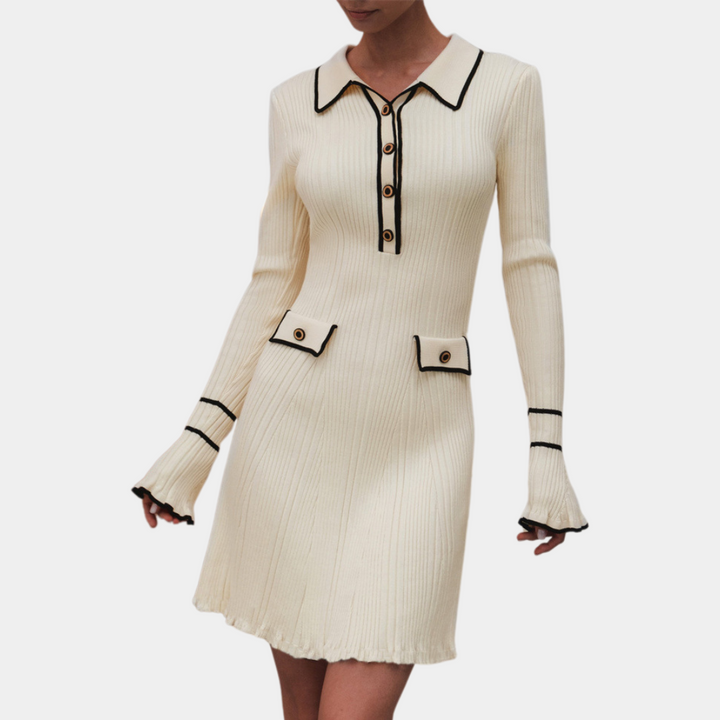Stylish Dress with Long Sleeves - Lina-Beige-XS-Nora Luxe