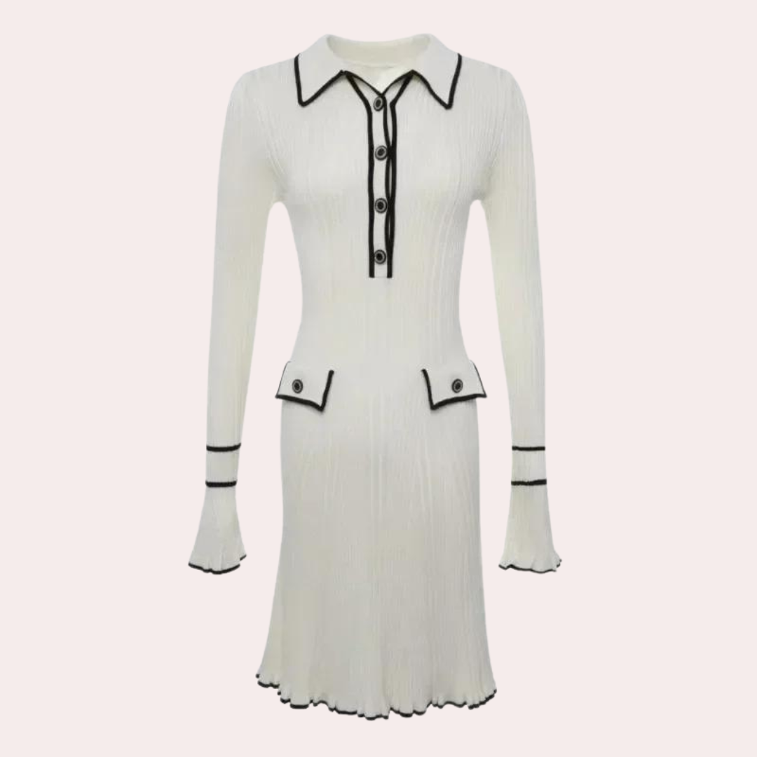 Stylish Dress with Long Sleeves - Lina-Beige-XS-Nora Luxe