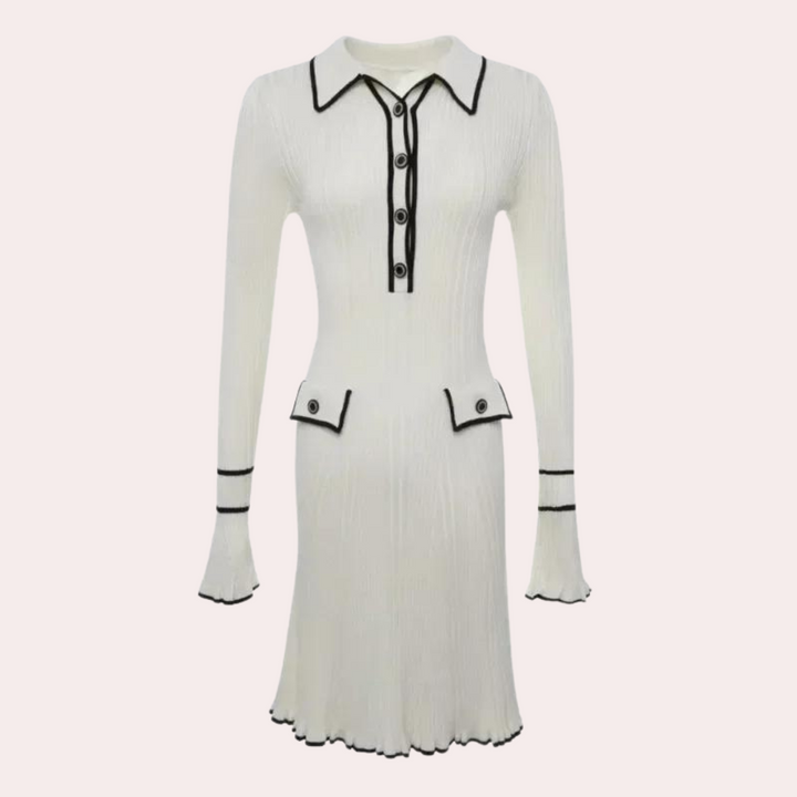Stylish Dress with Long Sleeves - Lina-Beige-XS-Nora Luxe