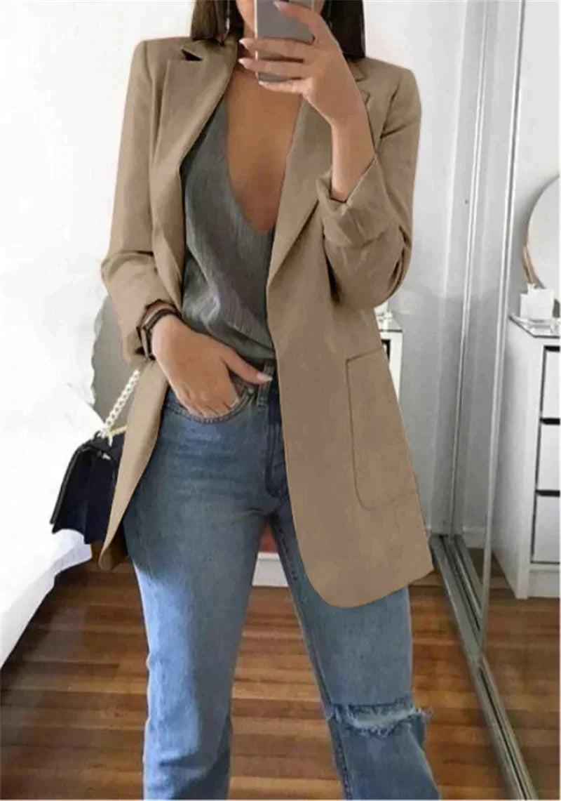 Stylish Elegant Streetwear Blazer - Serena-Khaki-S-Nora Luxe
