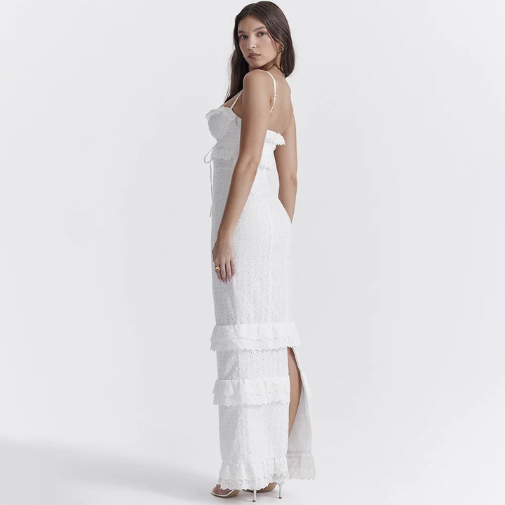 Stylish Embroidered Camisole Maxi Dress in White - Alina-XS-Nora Luxe