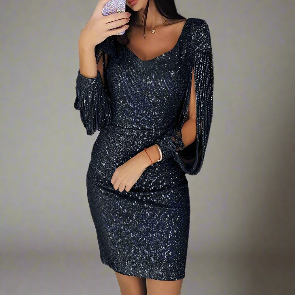 Stylish Evening Dress with Sequins - Oreana-Black-S-Nora Luxe