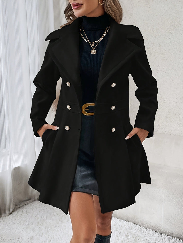 Stylish Flare Coat with Double-Breasted Buttons - Isadora-White-S-Nora Luxe