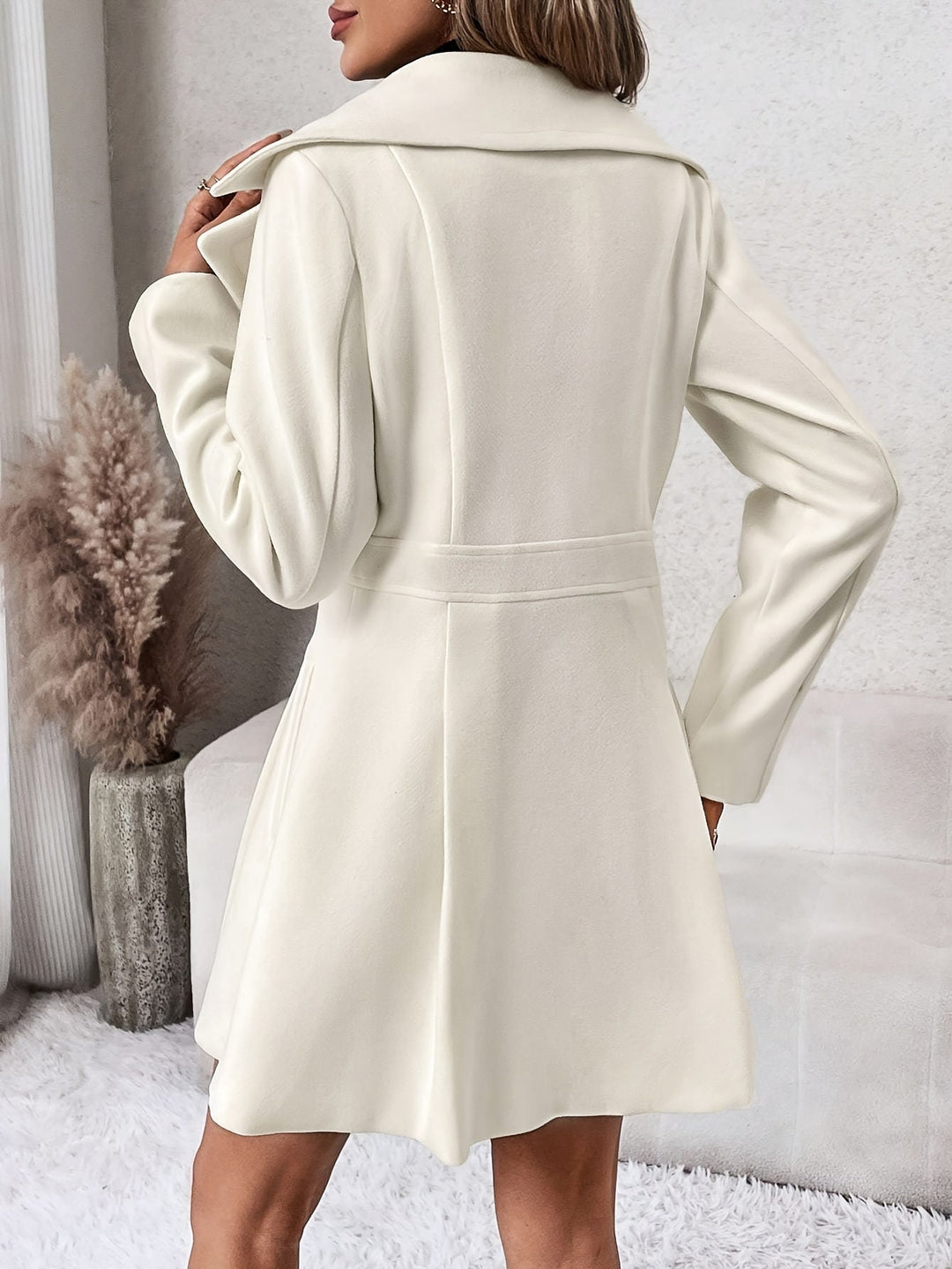 Stylish Flare Coat with Double-Breasted Buttons - Isadora-White-S-Nora Luxe
