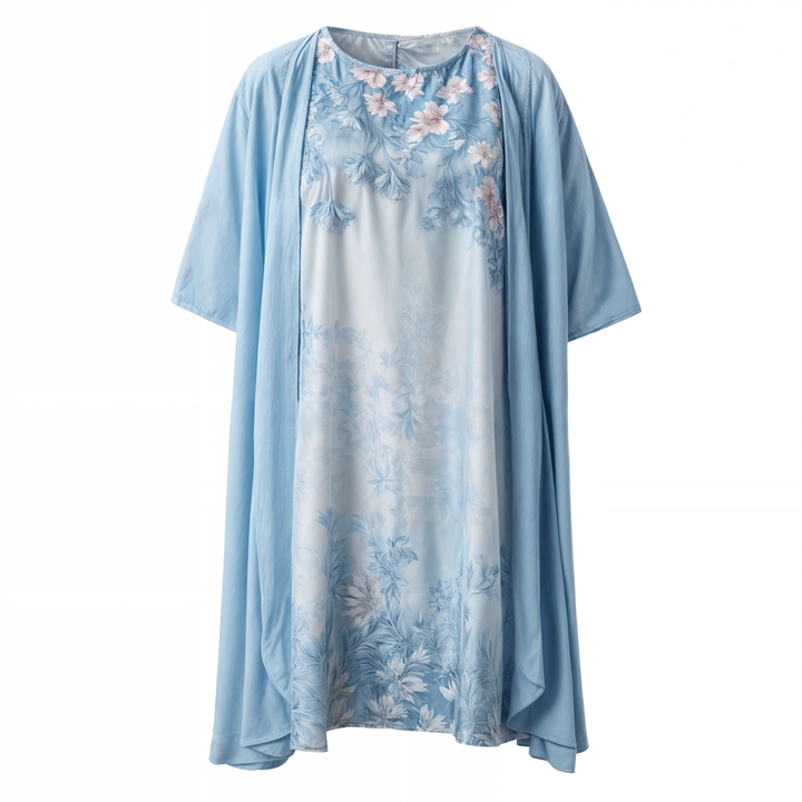 Stylish Floral A-Line Dress with Waistcoat for Women – Miray-Blue Star-M-Nora Luxe
